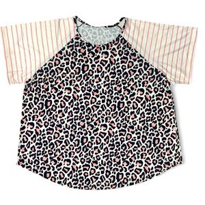 Leopard Print  Raglan Top 5X Pink Striped